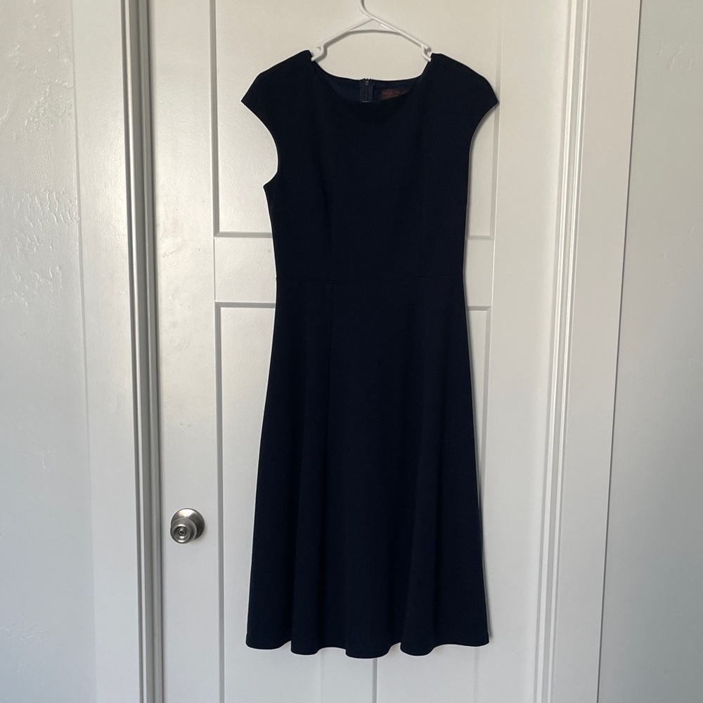 Elegant Navy Cap Sleeve Dress M